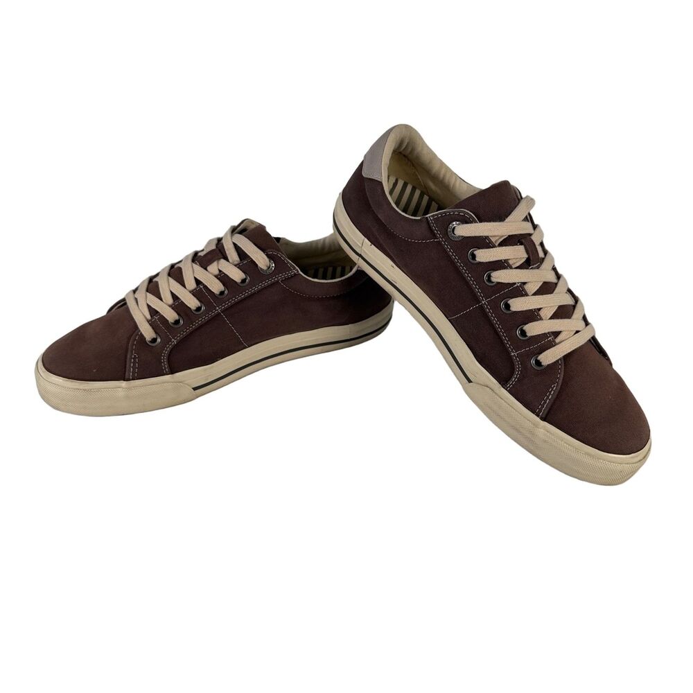 Taos Z-Soul Canvas Sneakers Brown Low Top Side Zip Lace Up Mens US 11